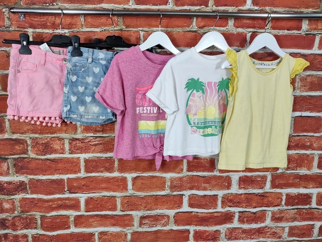 PACCHETTO RAGAZZE ETÀ 6-7 ANNI NEXT BLUEZOO ecc PANTALONCINI DENIM TOP T-SHIRT BAMBINI 122CM