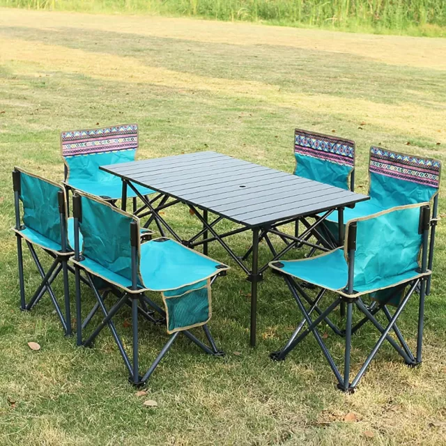Outdoor Beach Table Aluminum Camping Table Folding Picnic Table for 4-6 People