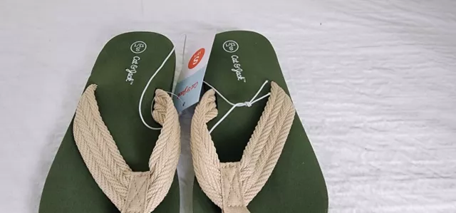 Cat & Jack Boys Cal Flip Flop Sandal Green Beige Slip On Classic S 13/1 NEW 3