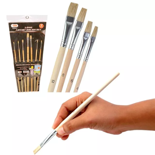Pennello Set 7 Spazzole per Acrilico Olio Acquerello Guazzo Artista Lungo Legno