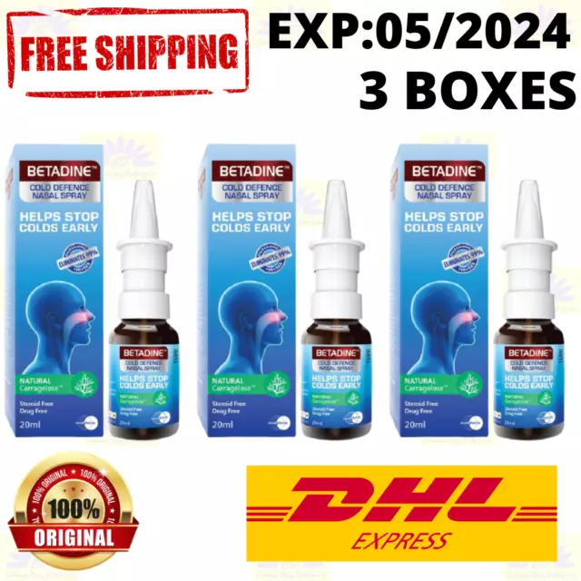 3 X Betadine Adulte Froid Défense Nasal Spray 20ml Aide Arrêt Rhumes Tôt Express