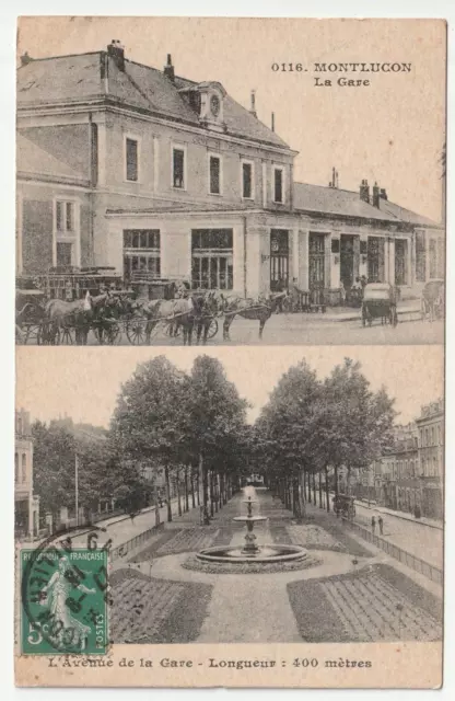 MONTLUCON - Allier - CPA 03 - Cp 2 vues : la Gare et l'avenue de la Gare