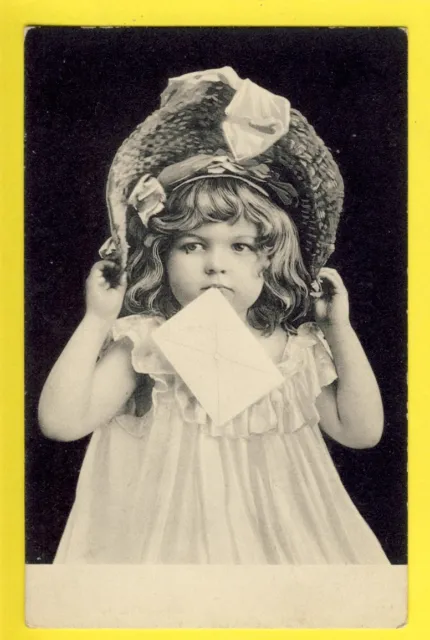 SUBLIME Antique Old Postcard French YOUNG GIRL HAT GIRL