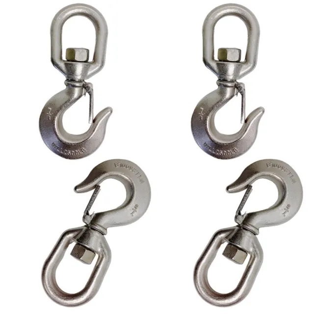 7/8" Drop Forged Swivel Hook Lifting Hook 2500 LBS WLL Stainless Steel T316 4Pcs