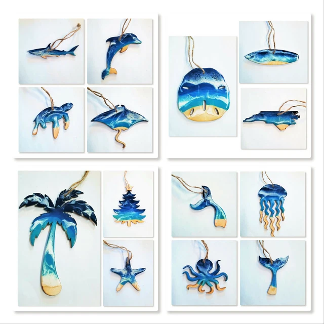One Handmade/Handpoured Resin Ocean/Beach/Seascape Sea Life Christmas Ornament