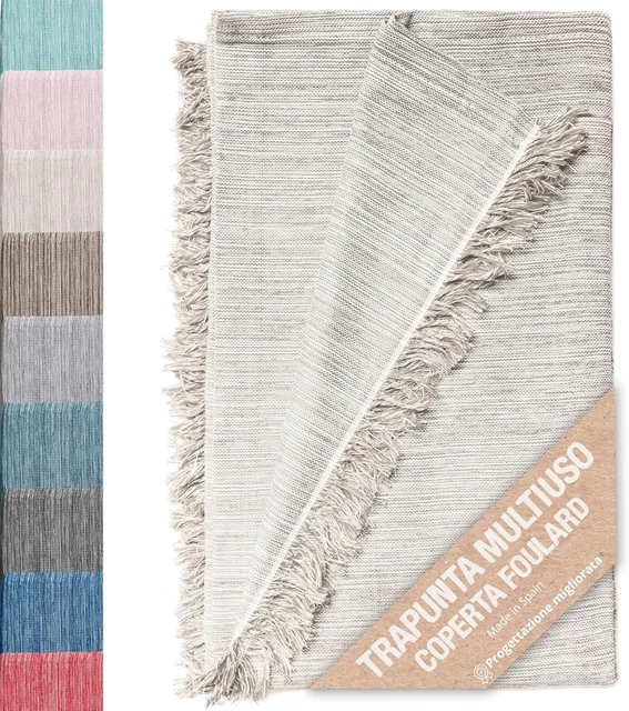 Copridivano Jarapa Home Scozzese - Cotone E Poliestere, 180x260 Cm, Bianco Ecru - Foto 8