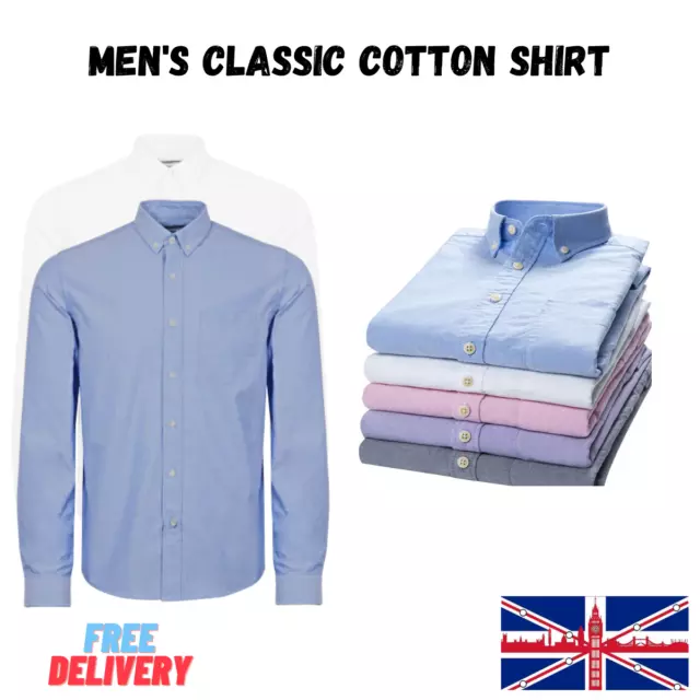 Men's Casual Shirt Cotton Slim Fit Long Sleeve Formal Business Dress Shirt  UK