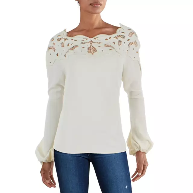 Jonathan Simkhai Womens Ivory Lace Relaxed Pullover Top Blouse S BHFO 9306