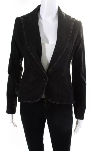 Ralph Lauren Black Label Womens Single Button Denim Blazer Jacket Gray Size 2
