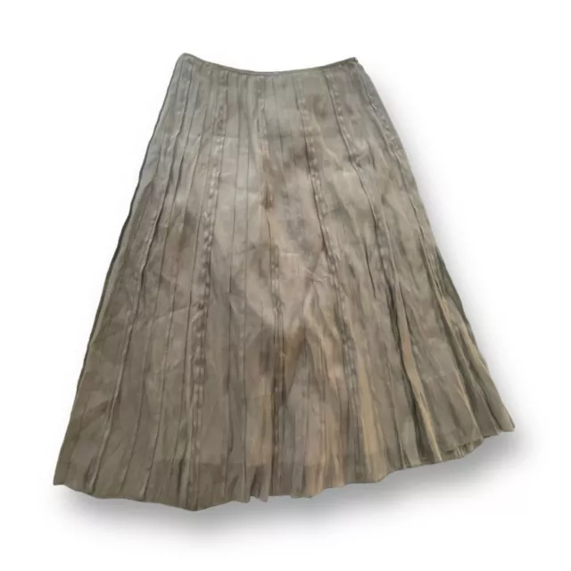 Nic + Zoe Brown/Khaki Pleated Midi Skirt Women's Size 12 Casual Lightweight