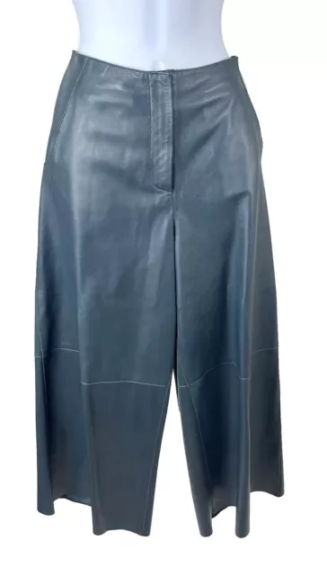 Women's Derek Lam Forest Green Leather Wide Leg Cropped Culotte Pants Size 4
