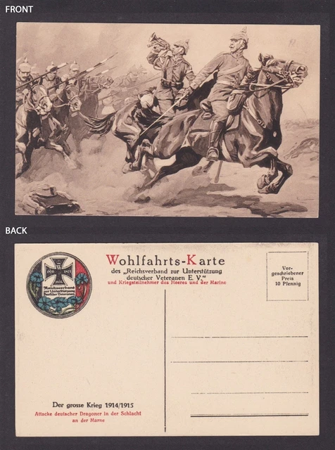 GERMANY, Vintage postcard, Attack by dragoons at the Battle of the Marne, WWI