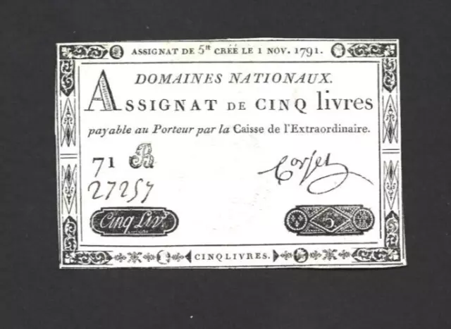 5 Livres Very Fine   Banknote From France  1791  Pick-A57?