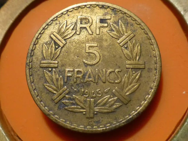 5 FRANCS - LAVRILLIER (Br/ALU) - 1945 C - RARE & QUALITE TB+ !