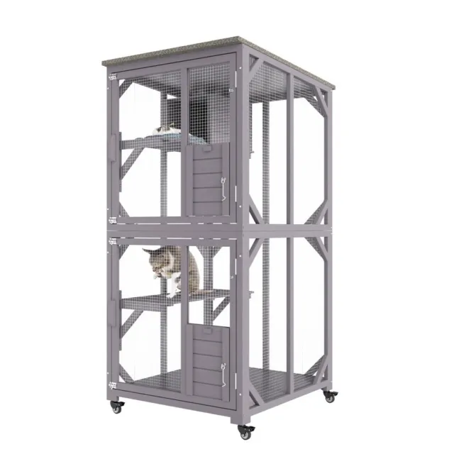 VEVOR Cage pour Chat 3 Niveaux Grande Cage sur Roulettes Verrouillables Pivotant