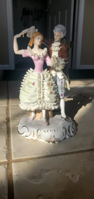 Antique Porcelain Japanese Hand Painted Colonial Couple Dancing (Very rare)