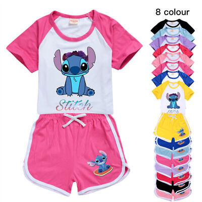 Kids Lilo And Stitch T-shirt Tops Shorts Set PJ'S Loungewear Tracksuit Outfit