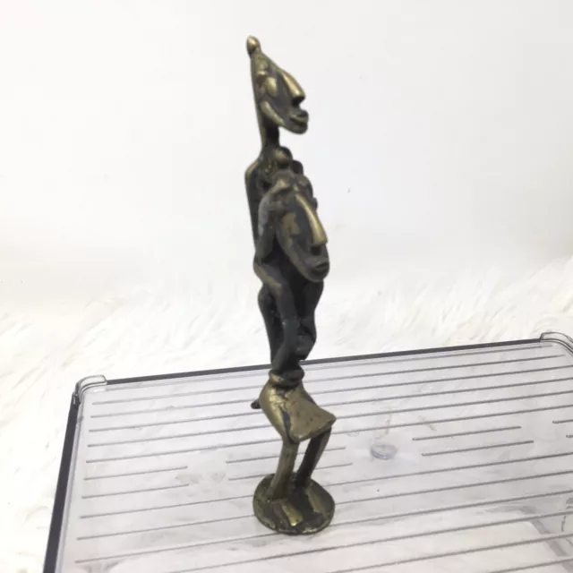 Dogon Mali Cast Bronze 6” Male With Male On Shoulders  African Tribal Art