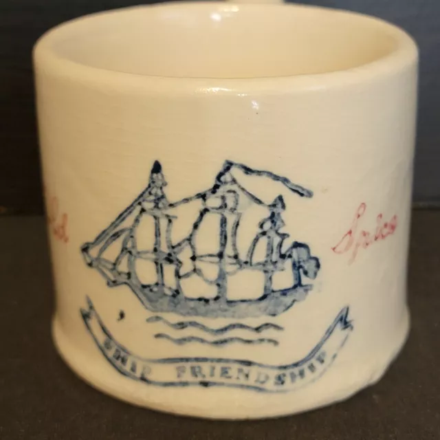 Vintage Old Spice Shulton Custard Milk Glass Blue Ship Shaving Mug Cup Collect