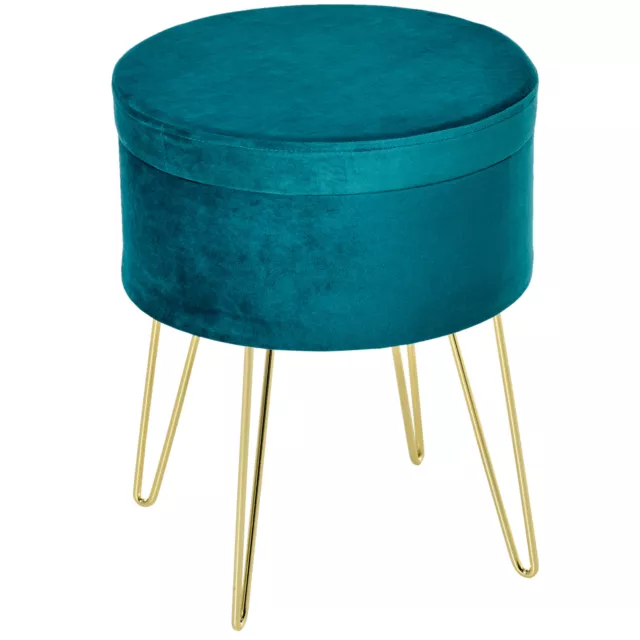 HOMCOM Pouf Contenitore 2in1 Uso Sgabello o Tavolino Velluto Verde e Gambe Oro