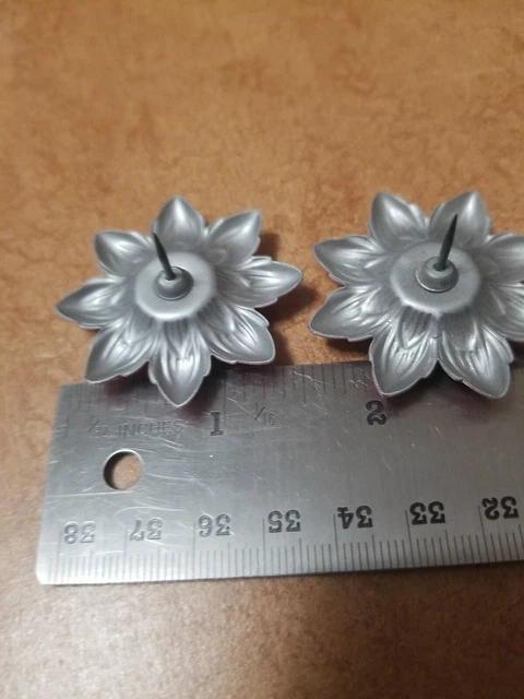 Vtg Pair Pink Enameled Metal Flower Push Pin Tacks Curtain Drapery Tie Backs 2