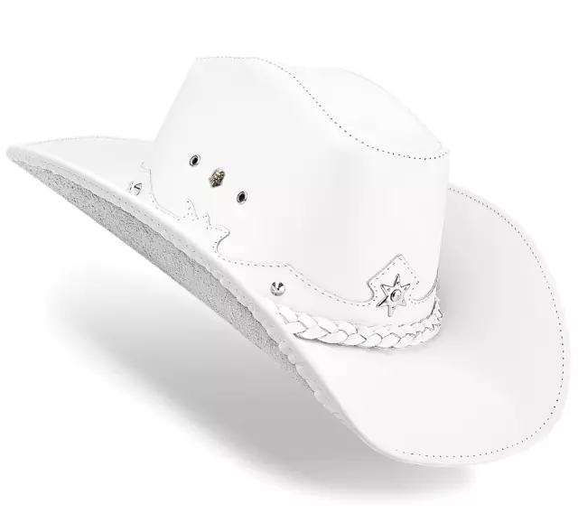 Sombrero Vaquero Blanco Cuero Vaca Novia Blanco Sombrero Vaquera Mujer...