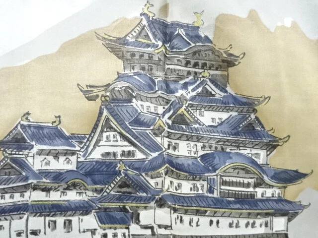 6523717: JAPANESE KIMONO / ANTIQUE MENS HAORI / TSUMUGI / CASTLE (lining)