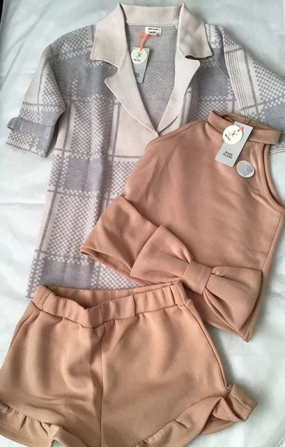 River island mini girls aged 4-5 years grey beige oversized style cardi set BNWT 2