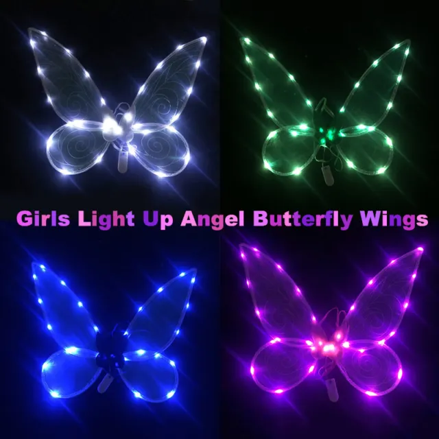 Women Girls Light Up Angel Butterfly Wings Sparkle Fairy Princess Party Costumes