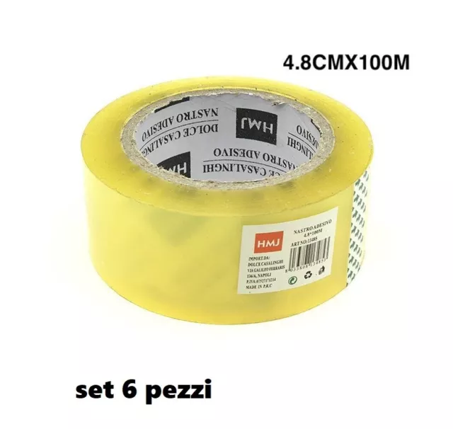 Set 6 Pezzi Rotolo Nastro Adesivo Trasparente Imballaggio 48mmx100mt hmj