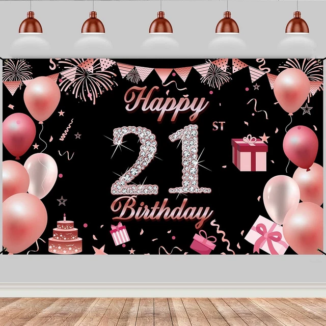 HAPPY 21ST BIRTHDAY Banner Black And Rose Gold 21St Birthday Party