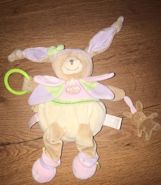 DOUDOU ET COMPAGNIE LAPIN HOCHET BOULE  ROSE Violet Beige Bébé  -TBE