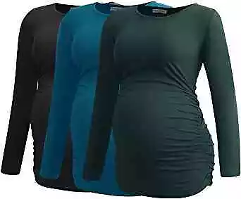 Smallshow Womens Maternity Shirts Long Sleeve Pregnancy Clothes Tops 3-Pack