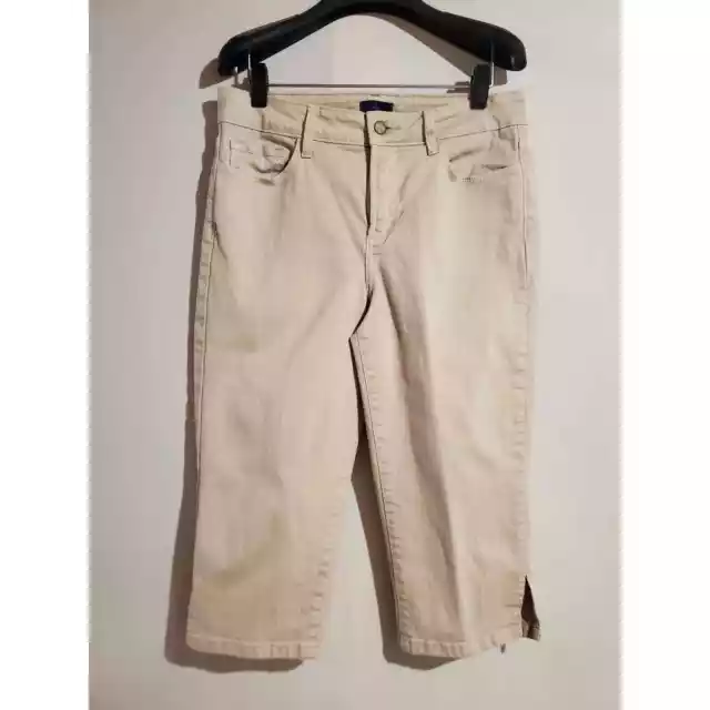 NYDJ Lift Tuck High Rise Cropped Jeans Womens Size 10P Ivory Cream Stretch Denim