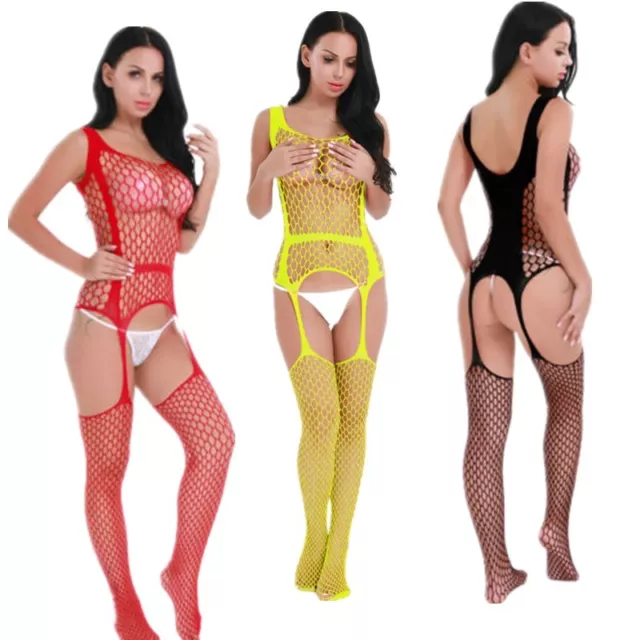 Women See Through Fishnet Body Stocking Crotchless Bodysuit Babydoll Nightwear