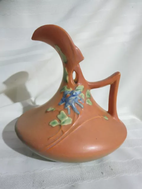 Vintage Roseville Pitcher Columbine Ewer Brown 7 1/2" Tall