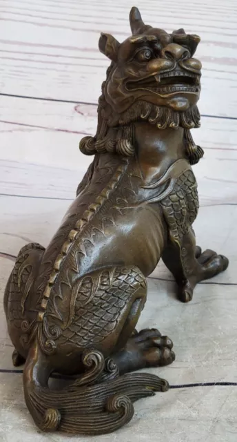 Exquisite Old Chinese Bronze Feng Shui Lion Foo Dog Statue Vintage Artwork 3