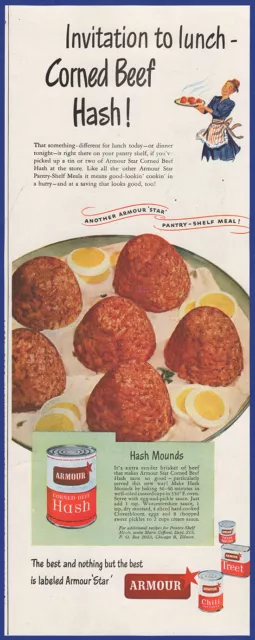 Vintage 1948 ARMOUR Canned Beef Hash Food Ephemera 40's Print Ad