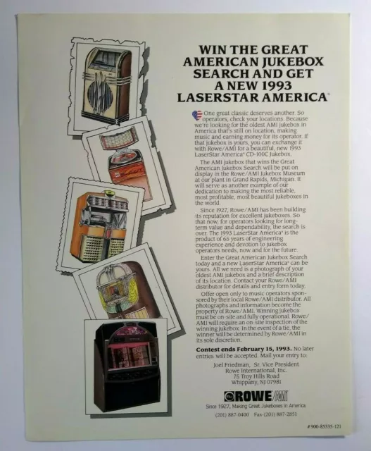Rowe Laserstar America Jukebox Flyer Original Phonograph Music Art Retro 1993
