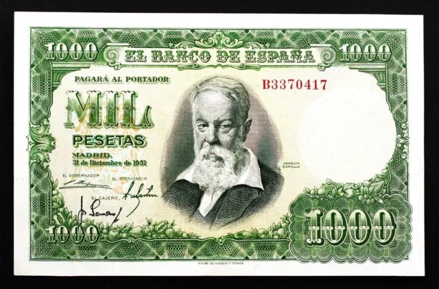 Spain-Joaquín Sorolla. 1000 Pesetas 1951. Madrid Series B. EBC XF Very Scarce