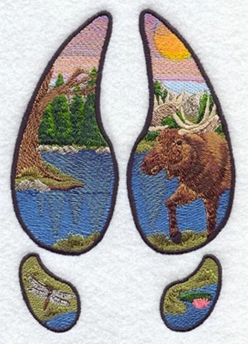 Embroidered Short-Sleeved T-Shirt - Moose Track Lake M1556 Sizes S - XXL