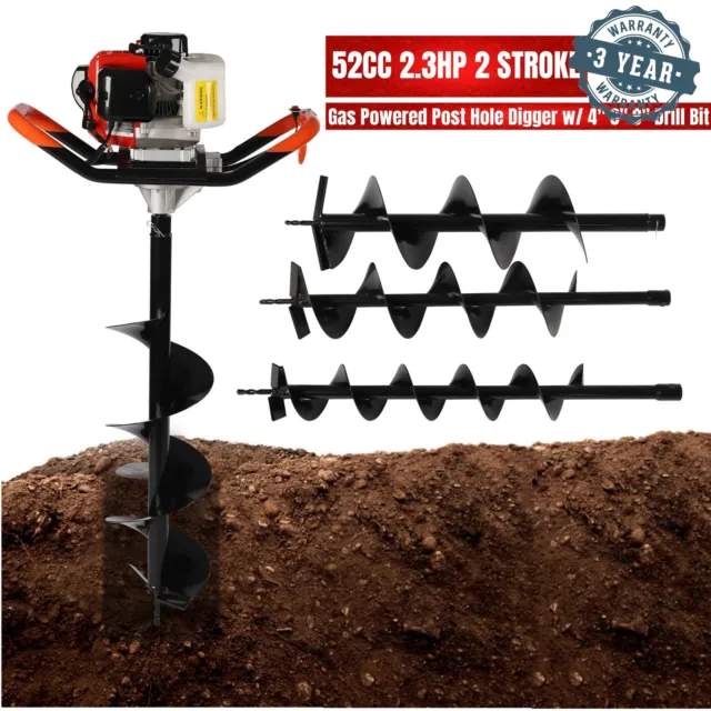 52CC Gas Post Earth Planting Hole Auger Digger EPA Machine 4" 6" 8" Bits+12" Rod