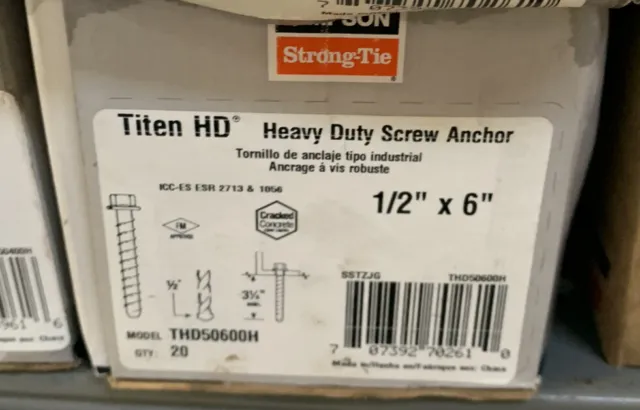 (20PK) Simpson Strong Tie THD50600H Titen HD Concrete Screw Anchor Zinc 1/2" x 6