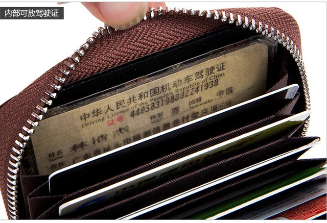 Genuine Leather Men Wallet Credit Card Holder RFID Blocking Zipper Pocket Thin 6