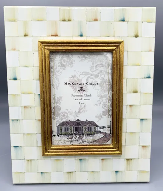 Mackenzie Childs Parchment Check Frame, Holds 4" X 6" Photo