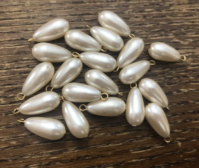 Vintage M. Haskell Japan Pearl Coated Lucite Teardrop Pear Drop Charm Beads Lot