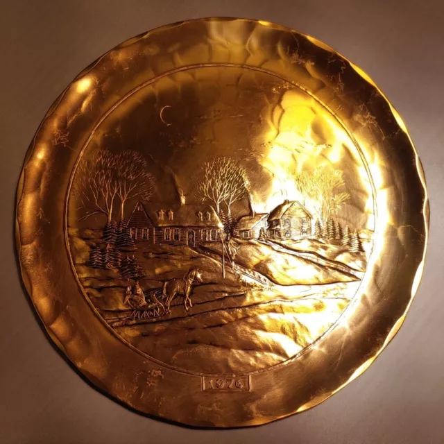 WENDELL AUGUST FORGE Bronze Christmas Plate 1976 7.75" With Box