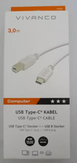 VIVANCO USB C to USB B Kabel 45356 3.0m