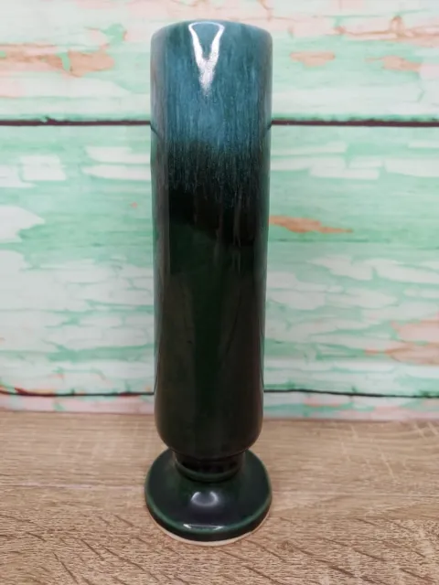 Hull Pottery F90 Vtg Drip Glaze Footed Green Blue Slim Flower Bud Vase Chic Boho