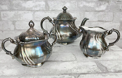 Vintage Dekor RW Bavaria Feinsilber Silver Porcelain 5 Piece Tea Service Set
